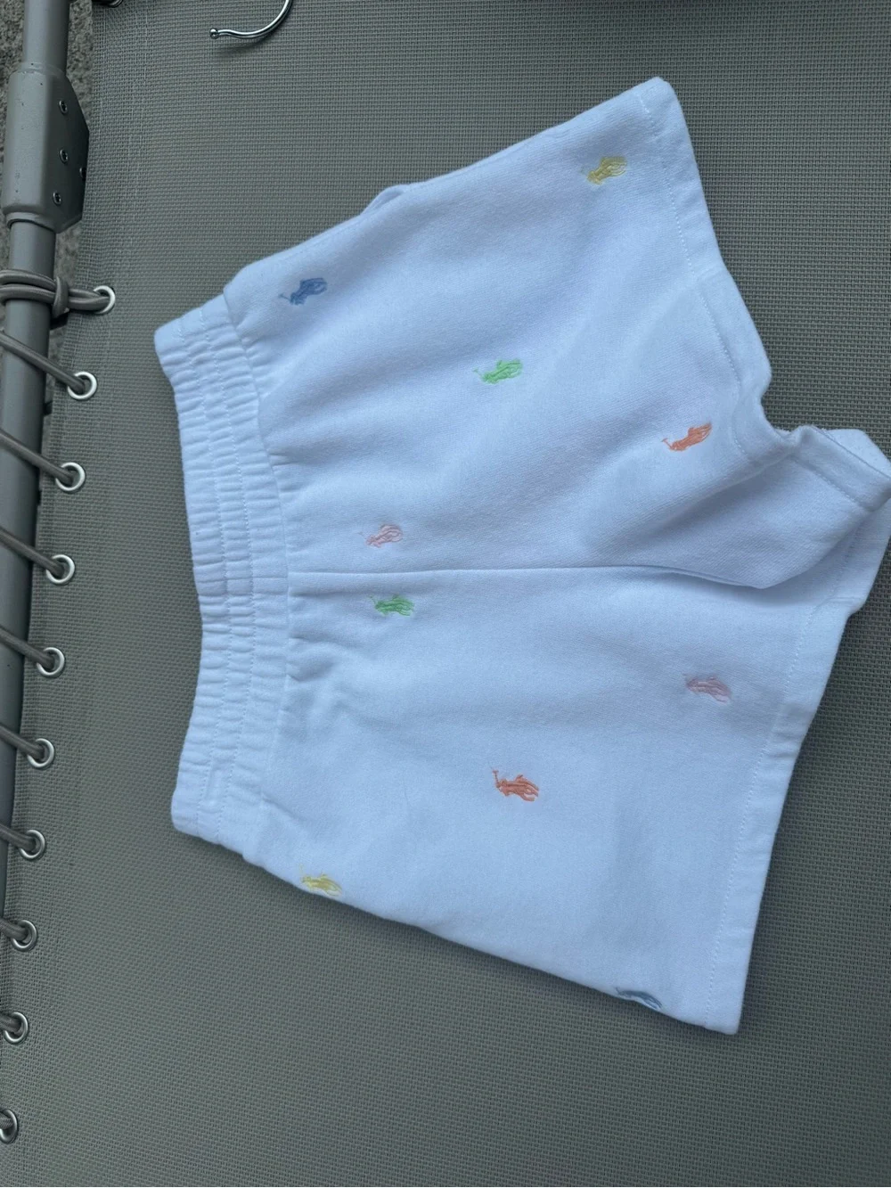 Ralph Lauren White Terry Shorts with Multicolor Pony Embroidery